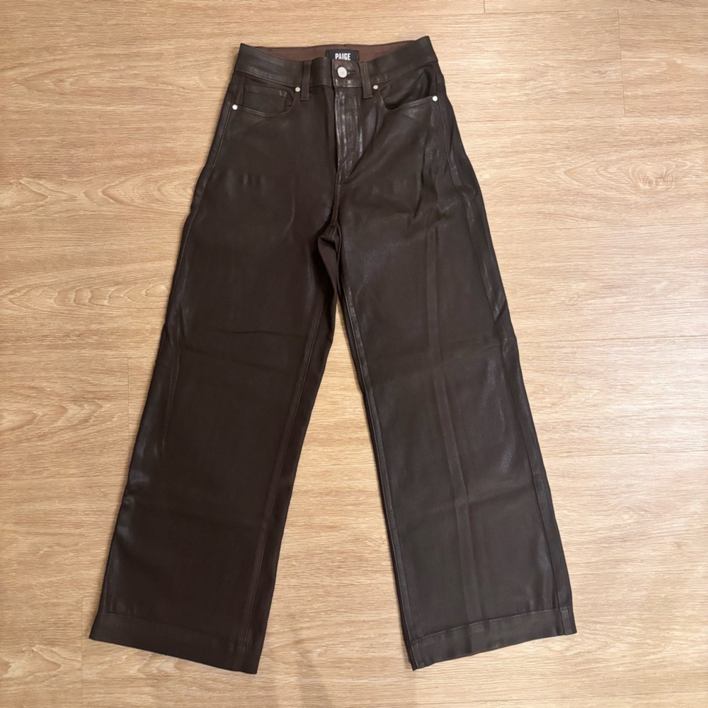 PAIGE - Anessa Luxe Coating Wide Leg Pants - Chocolate Leather - Size 24 Women’s